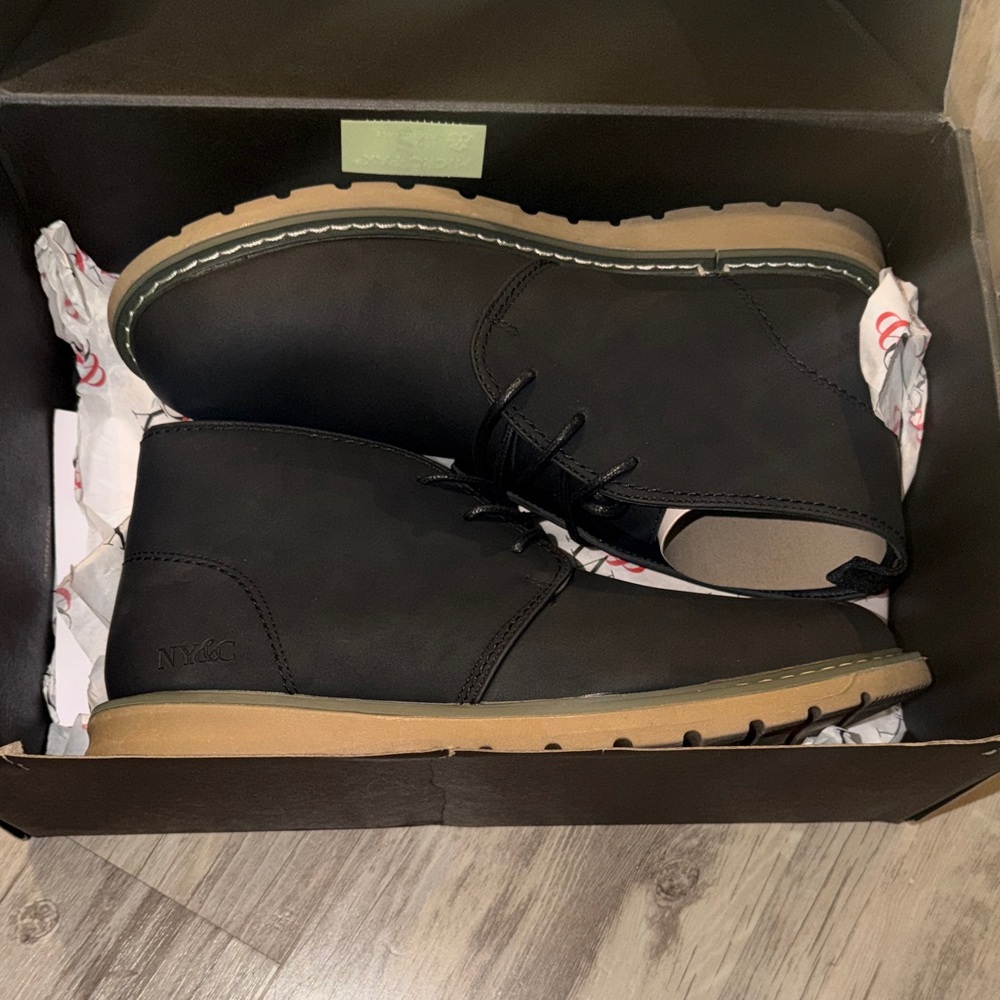 New York & Company Men's Black Chukka Boots with Tan Sole